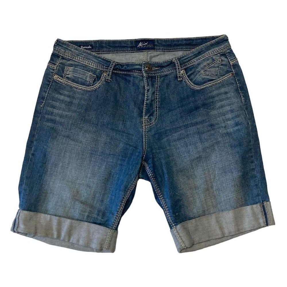 Vigoss Miss Bermuda Blue Denim Shorts Women’s Size 10 Cuffed Hems Cotton Stretch